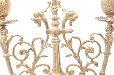 Lot 258 - 19TH CENTURY BRASS TRIPLE CANDELABRUM