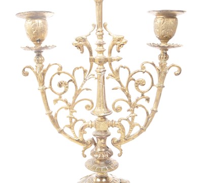 Lot 258 - 19TH CENTURY BRASS TRIPLE CANDELABRUM