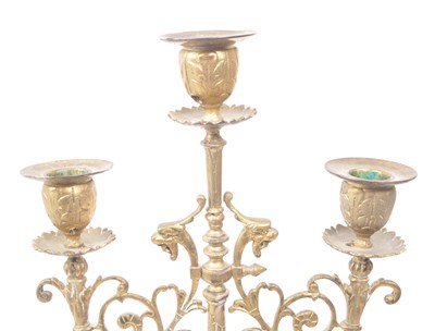 Lot 258 - 19TH CENTURY BRASS TRIPLE CANDELABRUM