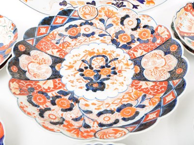 Lot 155 - LATE 19TH CENTURY IMARI STYLE DISH PLATES AND PLATTER