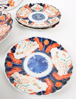 Lot 155 - LATE 19TH CENTURY IMARI STYLE DISH PLATES AND PLATTER