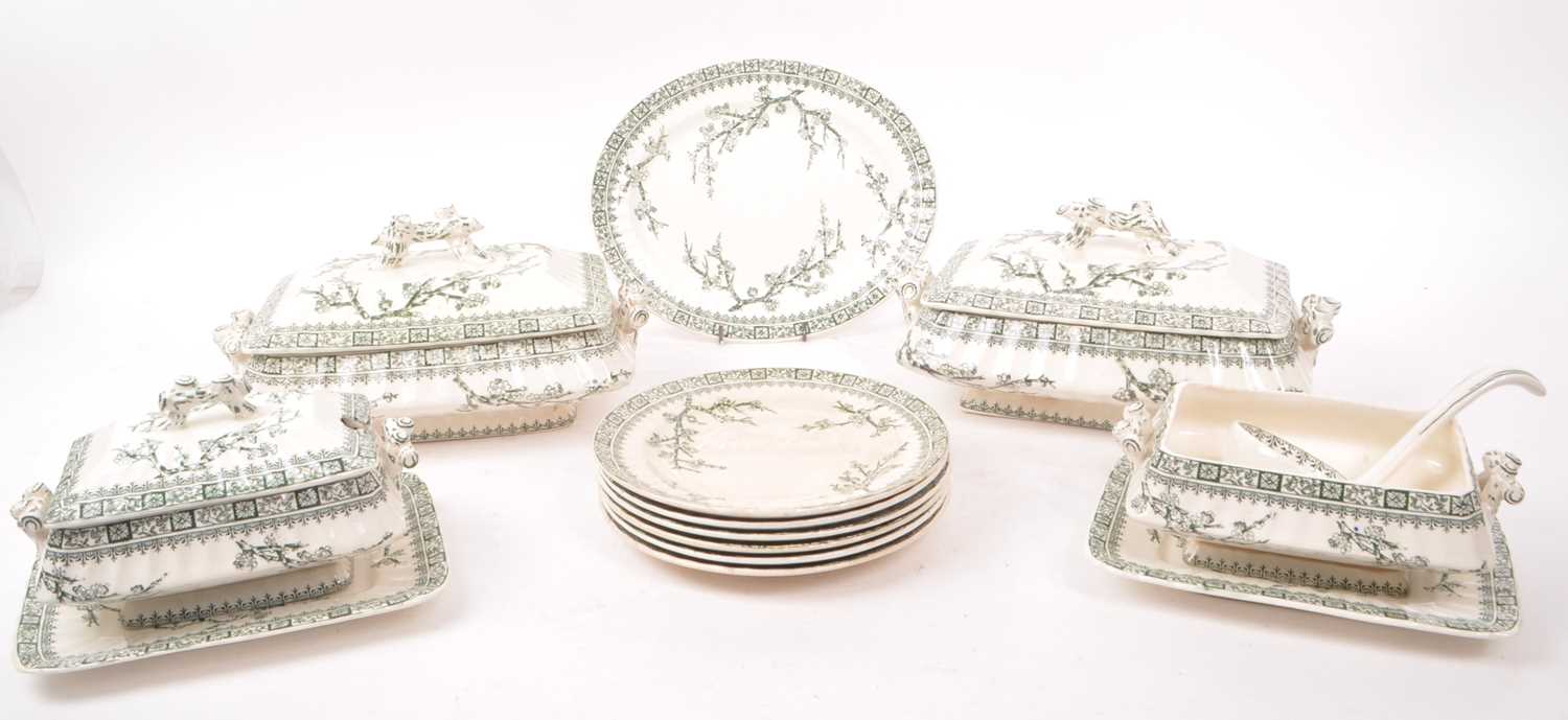 Lot 48 - KEELING & CO - VICTORIAN GREEN AND WHITE DINNER SERVICE