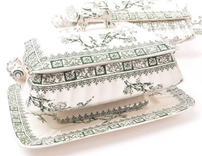 Lot 48 - KEELING & CO - VICTORIAN GREEN AND WHITE DINNER SERVICE