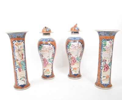 Lot 69 - PAIR OF CHINESE EXPORT MANDARIN PALETTE BALUSTER VASES