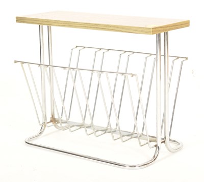 Lot 452 - MID CENTURY TEAK AND CHROME MAGAZINE RECORD RACK