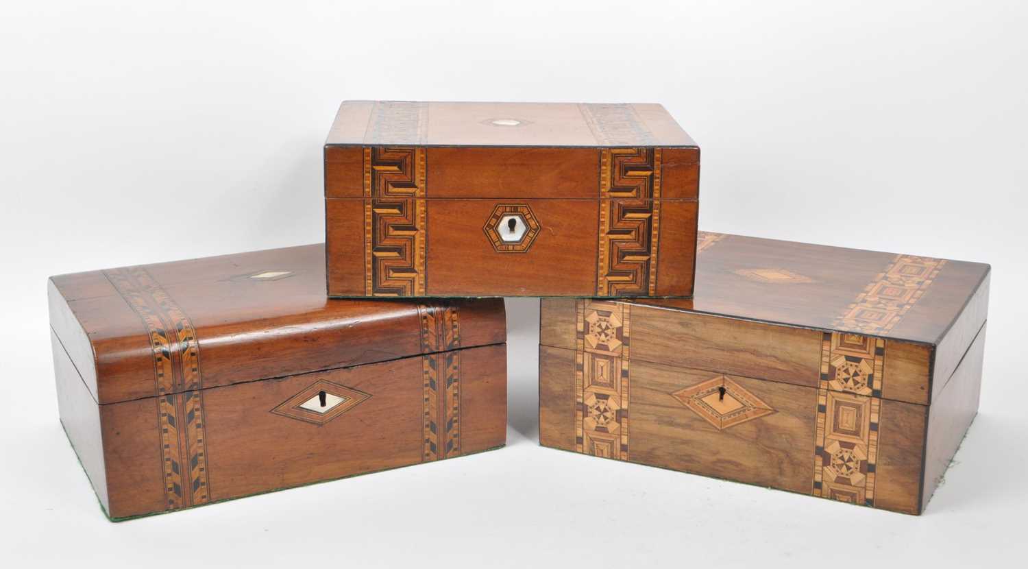 Lot 293 - COLLECTION OF THREE LATE 19TH CENTURY TUNBRIDGE JEWELLERY CHESTS