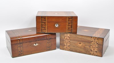 Lot 293 - COLLECTION OF THREE LATE 19TH CENTURY TUNBRIDGE JEWELLERY CHESTS