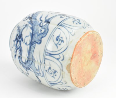 Lot 96 - YUAN BLUE AND WHITE CERAMIC DRAGON JAR 元 青花龙纹罐