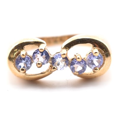 Lot 463 - HALLMARKED 9CT GOLD & TANZANITE LINE RING