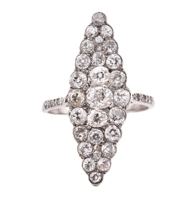 Lot 260 - HALLMARKED 18CT GOLD & DIAMOND NAVETTE CLUSTER RING