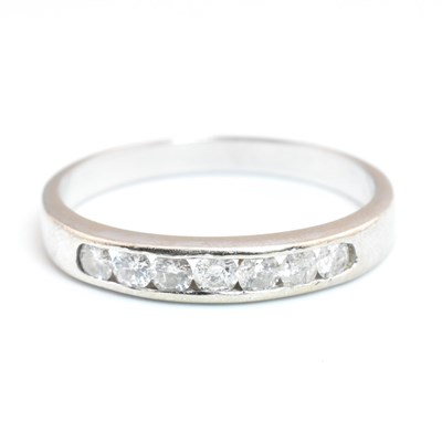 Lot 373 - HALLMARKED 9CT WHITE GOLD & DIAMOND HALF ETERNITY RING