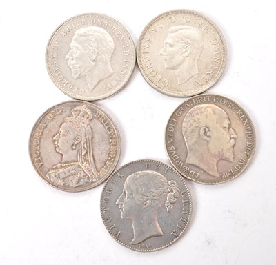 Lot 492 - FIVE 19TH & 20TH CENTURY SILVER CROWN COINS