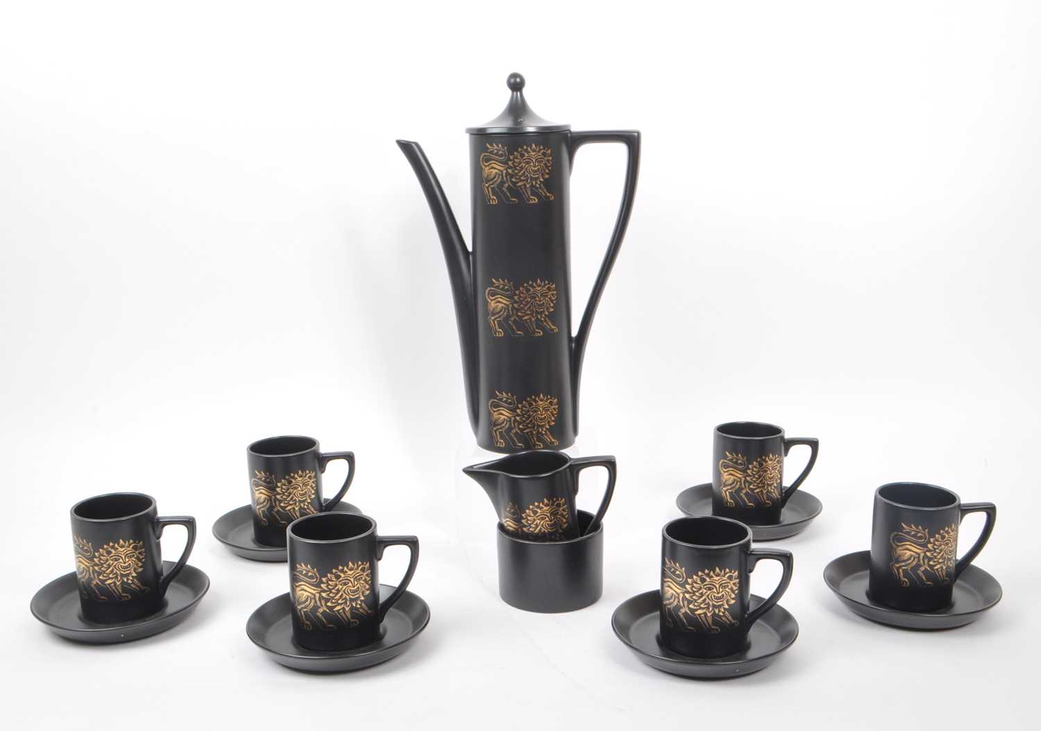 Lot 92 - PORTMEIRION - POTTERY 'BYZANTINE GOLD LION' COFFEE SERVICE