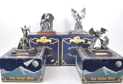 Lot 312 - MYTH & MAGIC BY THE TUDOR MINT - FOUR CAST PEWTER DRAGON FIGURES