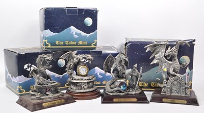 Lot 313 - MYTH & MAGIC BY THE TUDOR MINT - FOUR CAST PEWTER DRAGON FIGURES