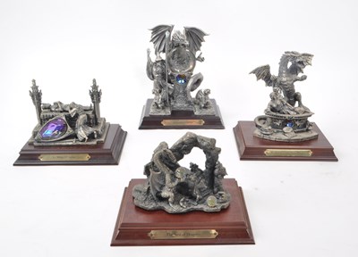Lot 324 - MYTH & MAGIC BY THE TUDOR MINT - FOUR CAST PEWTER DRAGON FIGURES