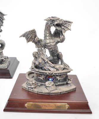 Lot 324 - MYTH & MAGIC BY THE TUDOR MINT - FOUR CAST PEWTER DRAGON FIGURES