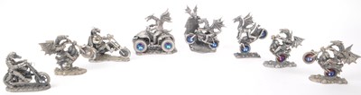 Lot 327 - MYTH & MAGIC BY THE TUDOR MINT - CAST PEWTER BIKER DRAGON FIGURES