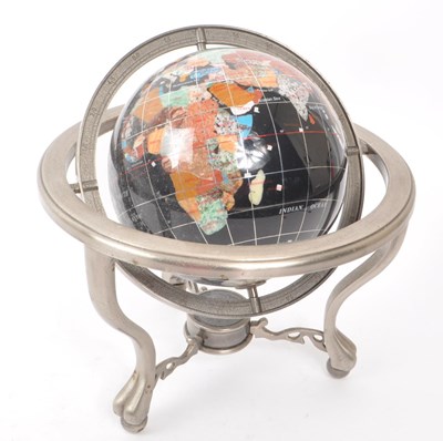 Lot 330 - VINTAGE 20TH CENTURY GEMSTONE INLAID GLOBE AND CHROME STAND