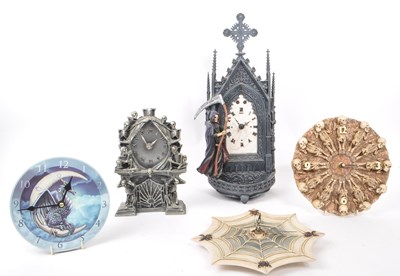 Lot 335 - FIVE 21ST CENTURY WALL AND TABLE SKELETON CLOCKS