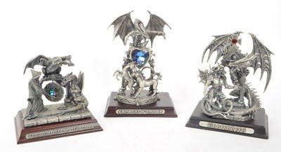 Lot 339 - MYTH & MAGIC BY THE TUDOR MINT - THREE CAST PEWTER DRAGON FIGURES