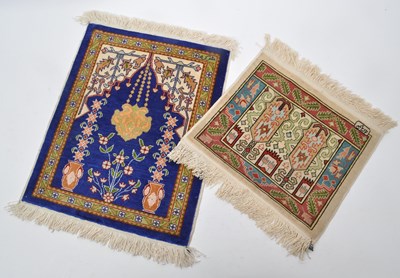 Lot 346 - TWO MINIATURE PERSIAN SILK RUGS