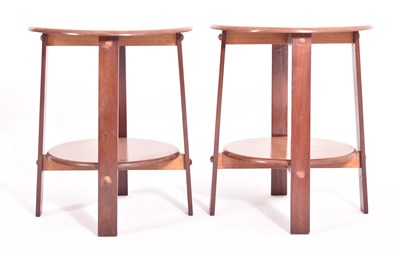 Lot 334 - PAIR OF ARTS & CRAFTS INSPIRED TEAK SIDE LOW TABLES