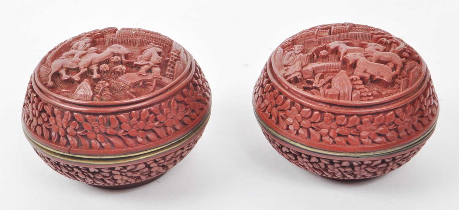 Lot 361 - EARLY 20TH CENTURY RED LACQUERED CINNBAR TRINKET BOXES