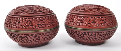 Lot 361 - EARLY 20TH CENTURY RED LACQUERED CINNBAR TRINKET BOXES