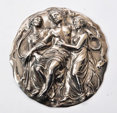 Lot 369 - VINTAGE 20TH CENTURY WHITE METAL CLASSICAL SCENE PLAQUE