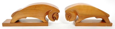 Lot 366 - TWO VINTAGE MID-CENTURY WOODEN RAM-SHAPED BOOK ENDS