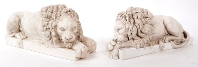 Lot 377 - PAIR OF VINTAGE 20TH-CENTURY REPRODUCTION CANOVA LION SCULPTURES