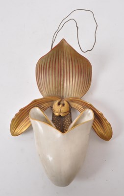 Lot 409 - ROYAL WORCESTER - 1882 PORCELAIN ORCHID WALL POCKET