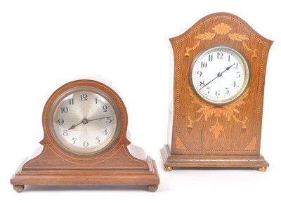 Lot 364 - TWO EDWARDIAN INLAID MAHOGANY MANTEL CLOCKS