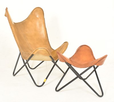 Lot 160 - AFTER JORGE FERRARI-HARDOY - CONTEMPORARY LEATHER BUTTERFLY CHAIR WITH STOOL